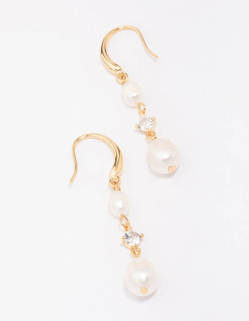 Gold Plated Alternating Pearl & Cubic Zirconia Drop Earrings