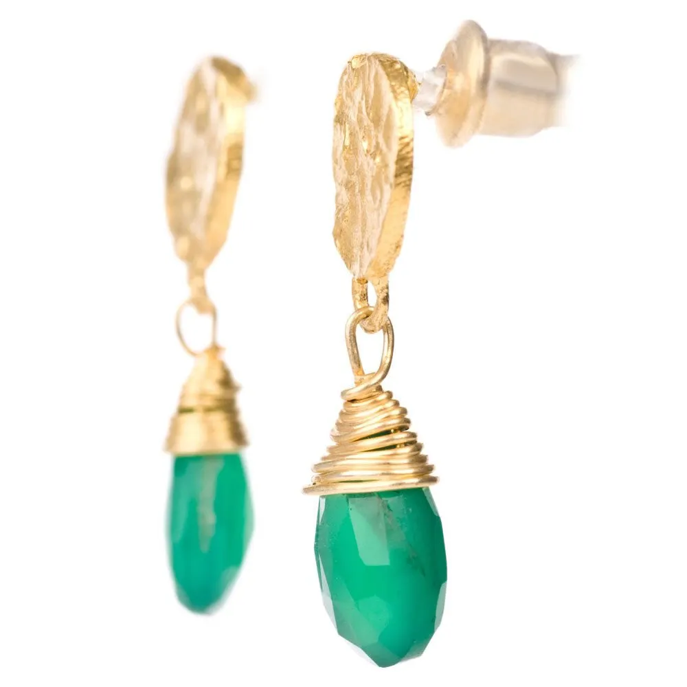 Gold Plated Green Onyx Drop Earrings