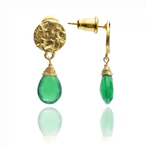 Gold Plated Green Onyx Drop Earrings