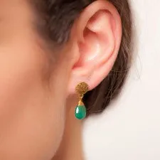 Gold Plated Green Onyx Drop Earrings