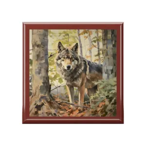 Gray Wolf in the Woods Art Print Gift and Jewelry Box