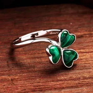 Green Malachite Sterling Silver Shamrock Ring