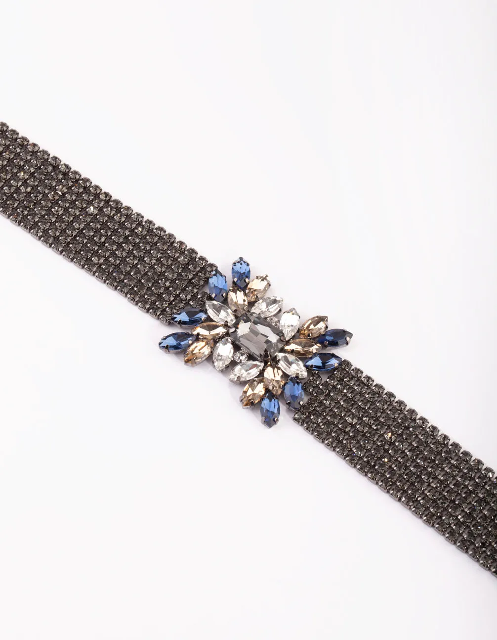 Gunmetal Diamante Flower Choker