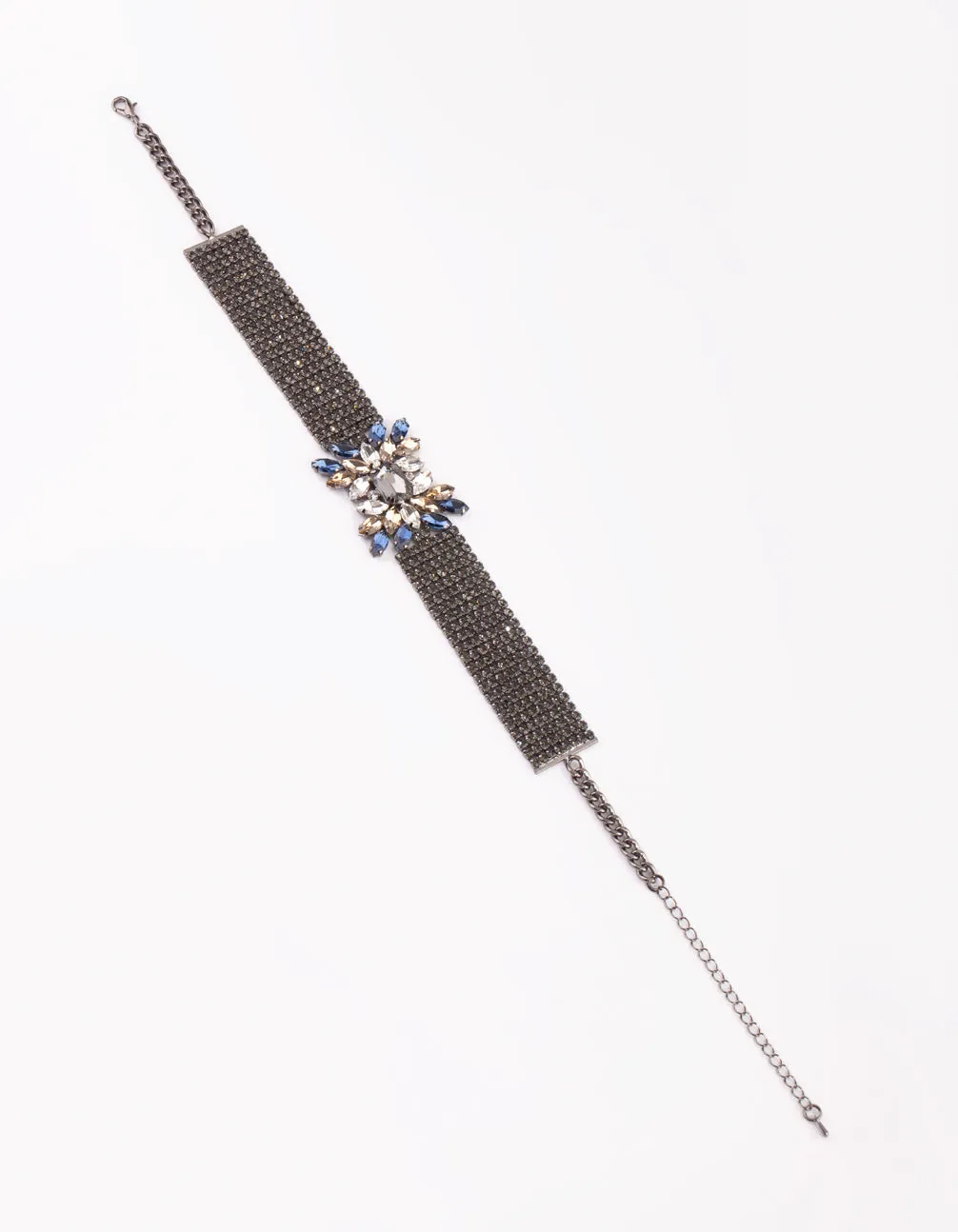 Gunmetal Diamante Flower Choker