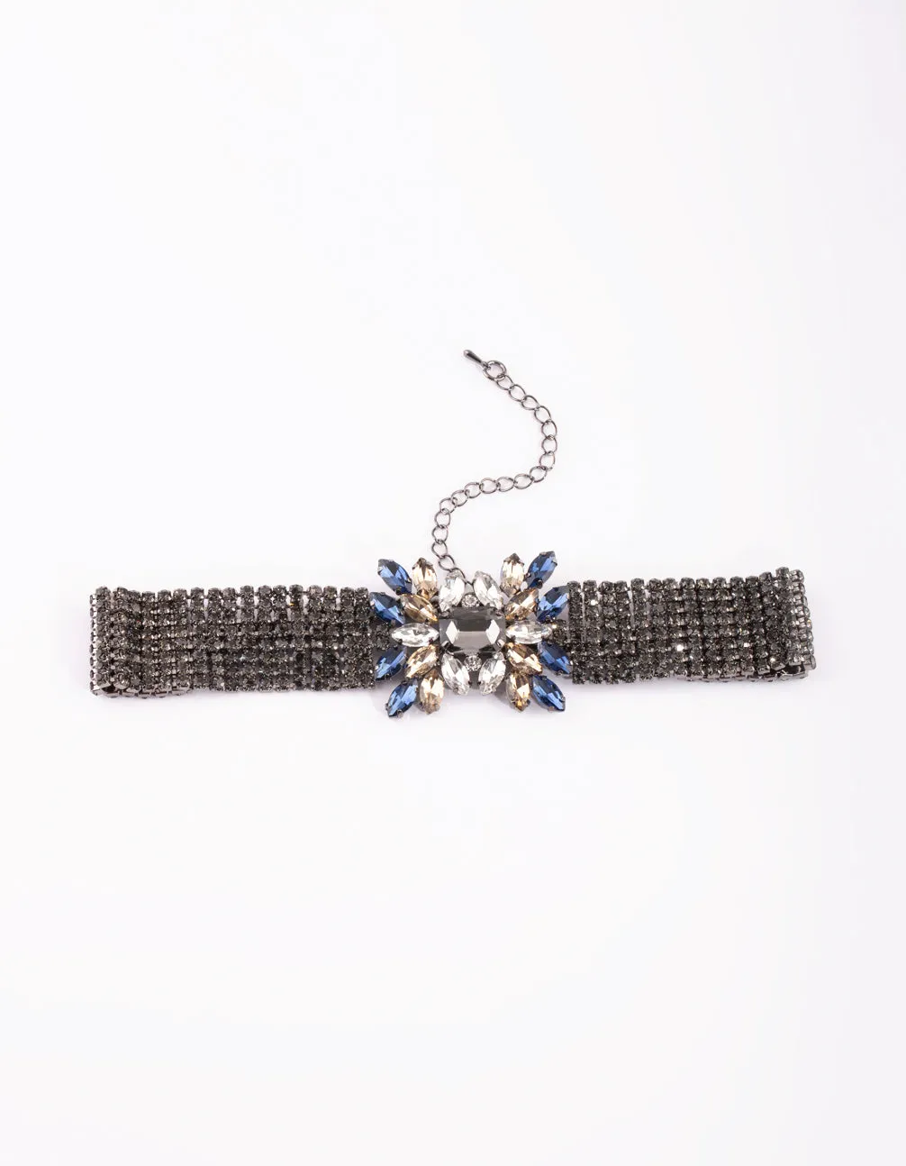 Gunmetal Diamante Flower Choker