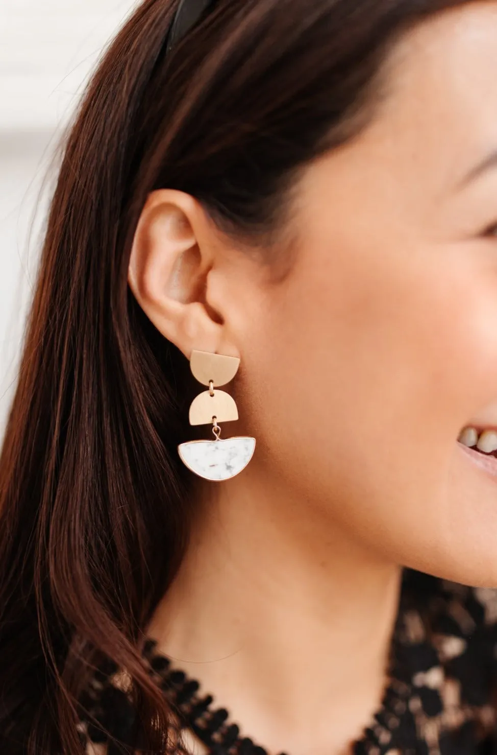 Half Moon Modern Stone Earrings in White