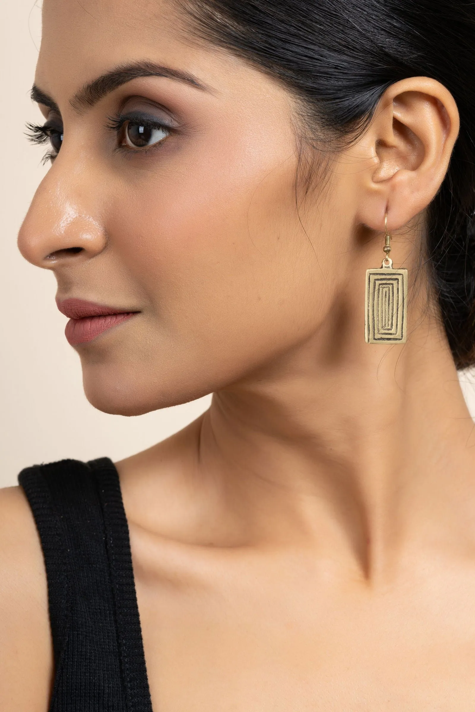 Handmade Golden Brass Rectangular Earrings - Unique Modern Design For All Occasions