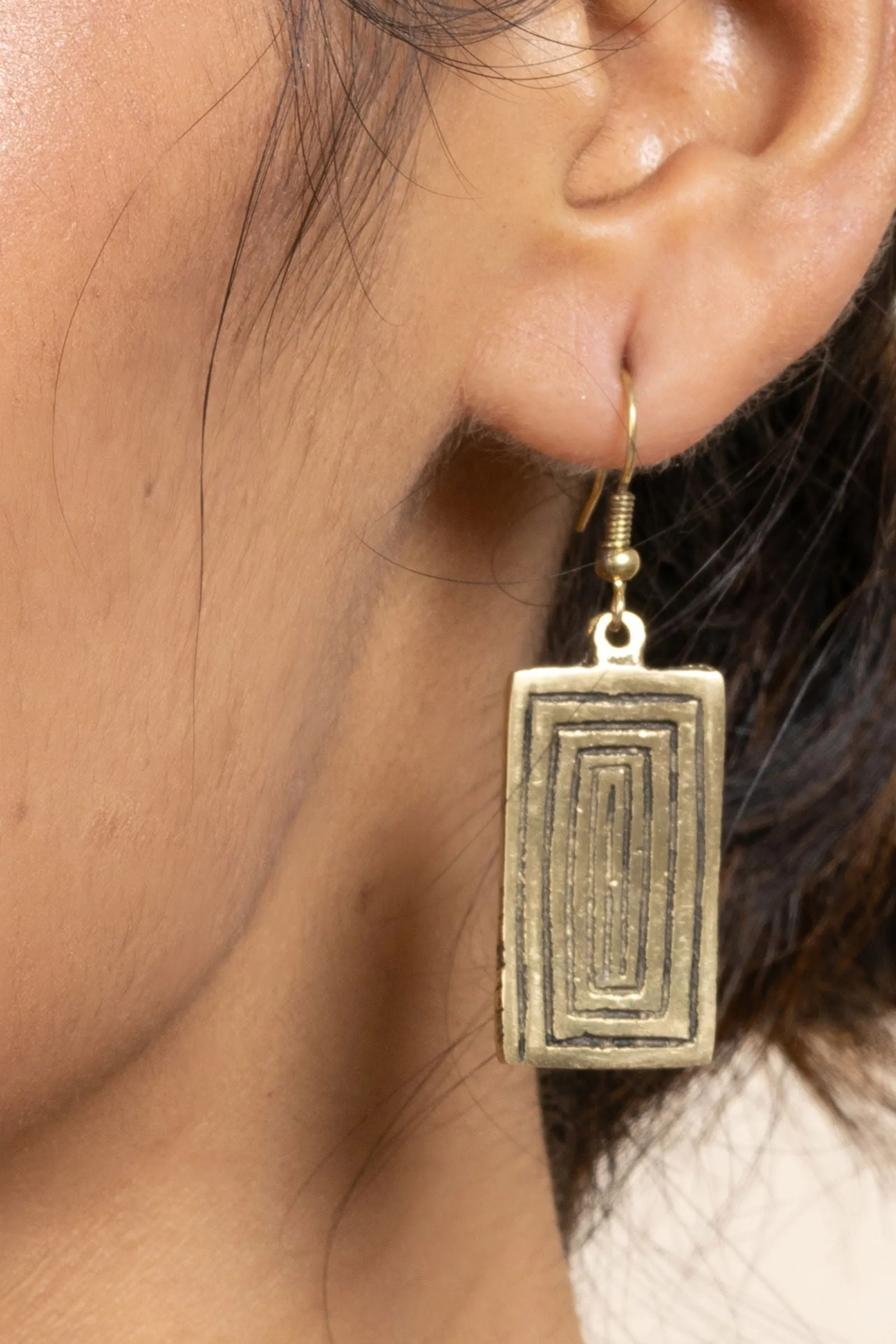 Handmade Golden Brass Rectangular Earrings - Unique Modern Design For All Occasions