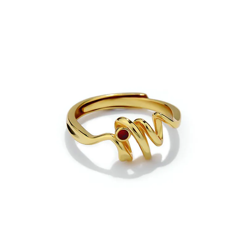 Heartbeat Open Ring with Ruby Red-Gold Vermeil