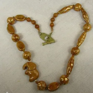 Kazuri  Necklace in brown and Gold Elephant Fair Trade