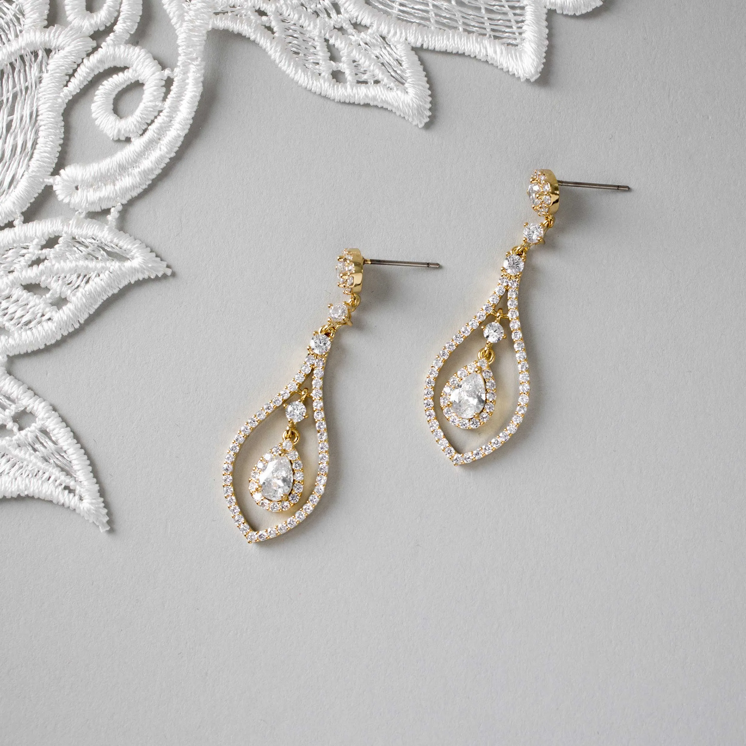 Layered CZ Teardrop Earrings for the Bride