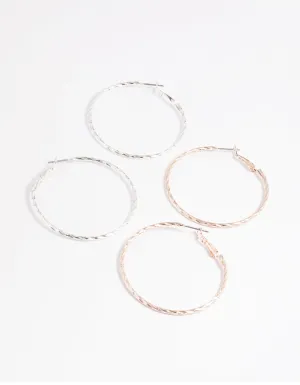 Mixed Metal Textured Hoop Earring Set