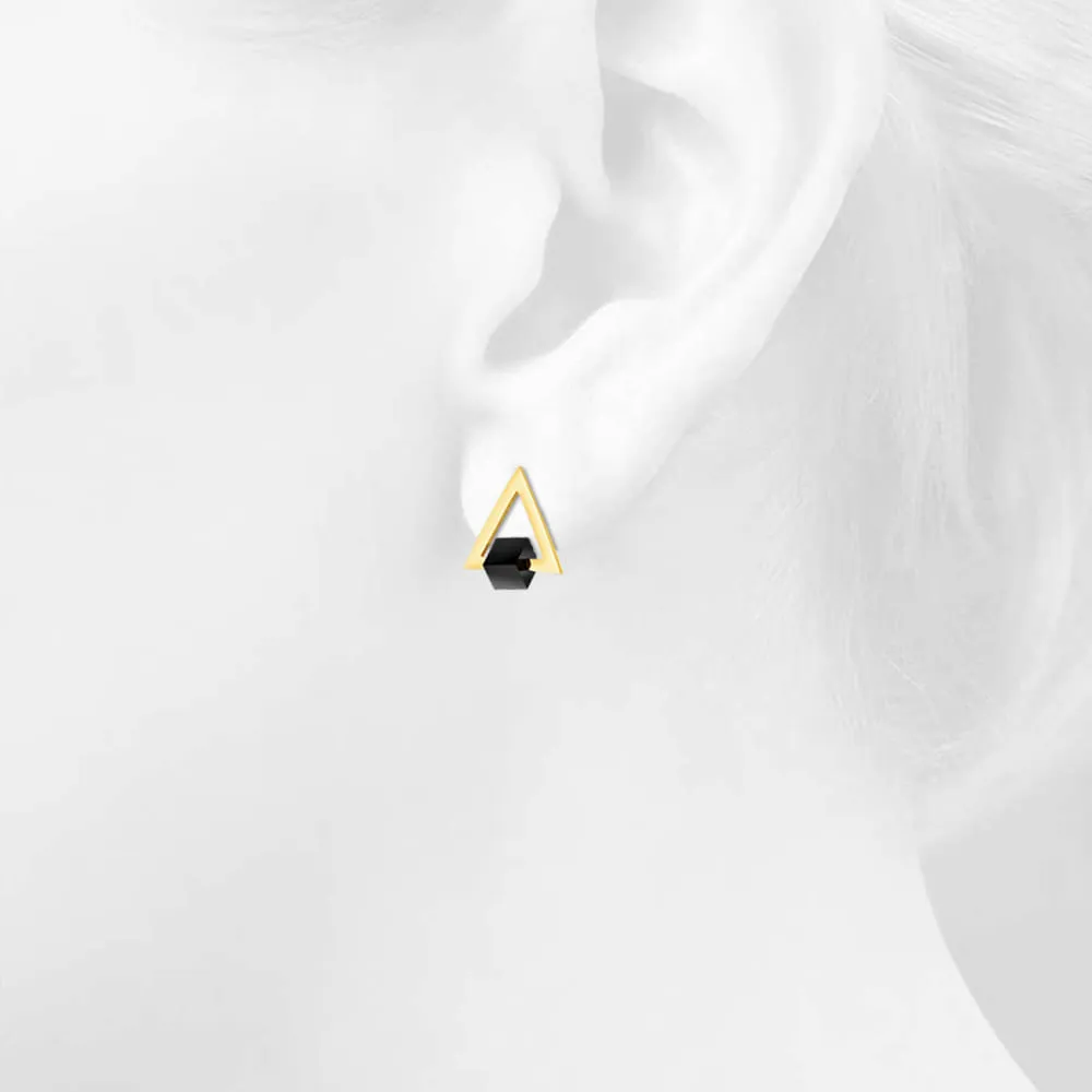 Modern Geometric Style Stud Earrings Triangle & Cube Gold