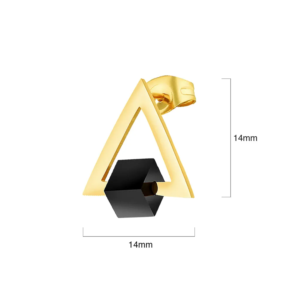 Modern Geometric Style Stud Earrings Triangle & Cube Gold