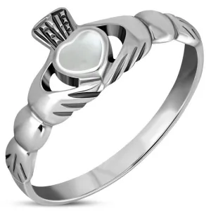 Mother of Pearl Irish Claddagh Silver Ring