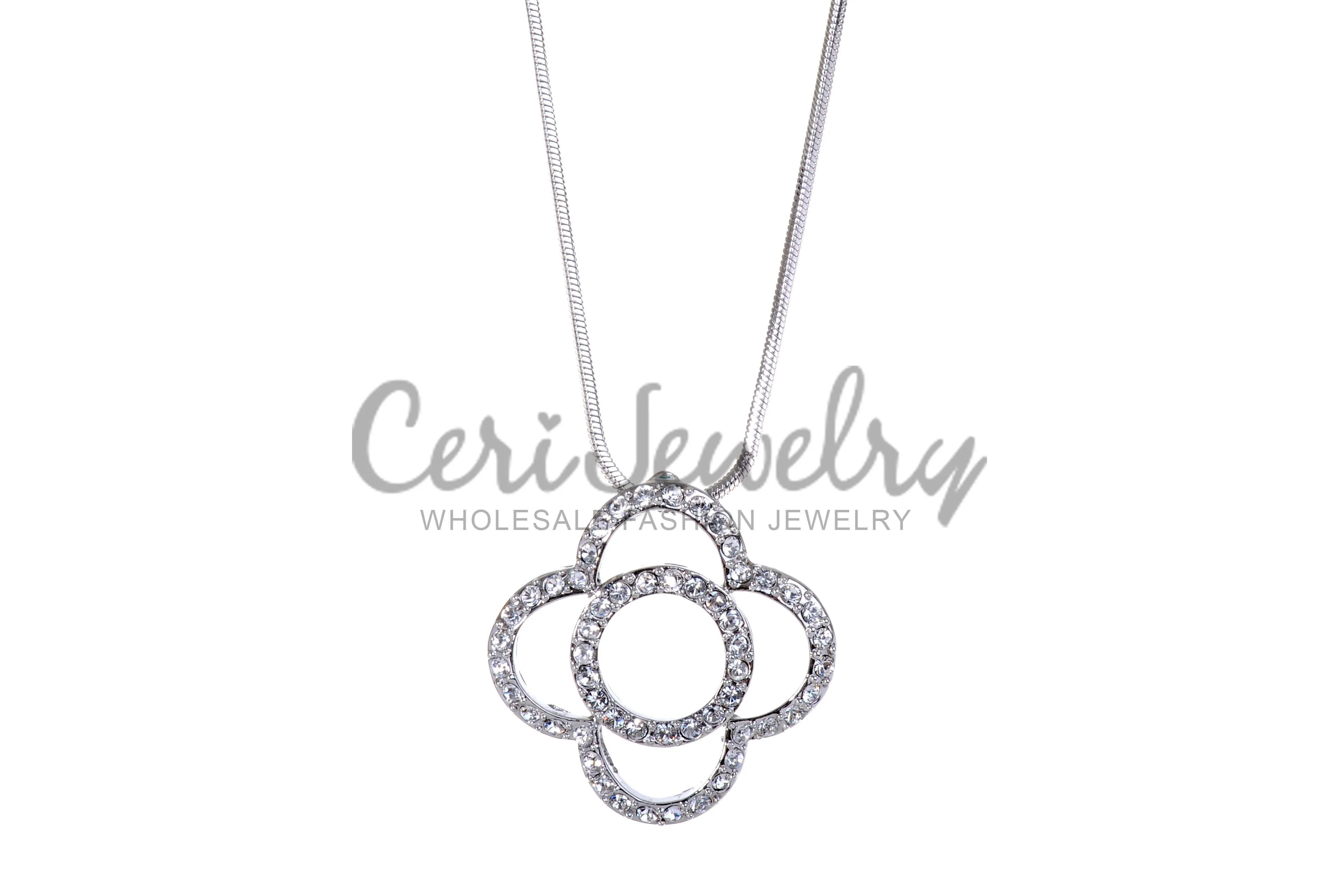 N7113 Swarovski Crystal Clover Rhodium Plated Pendant Necklace