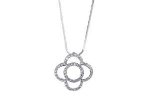 N7113 Swarovski Crystal Clover Rhodium Plated Pendant Necklace