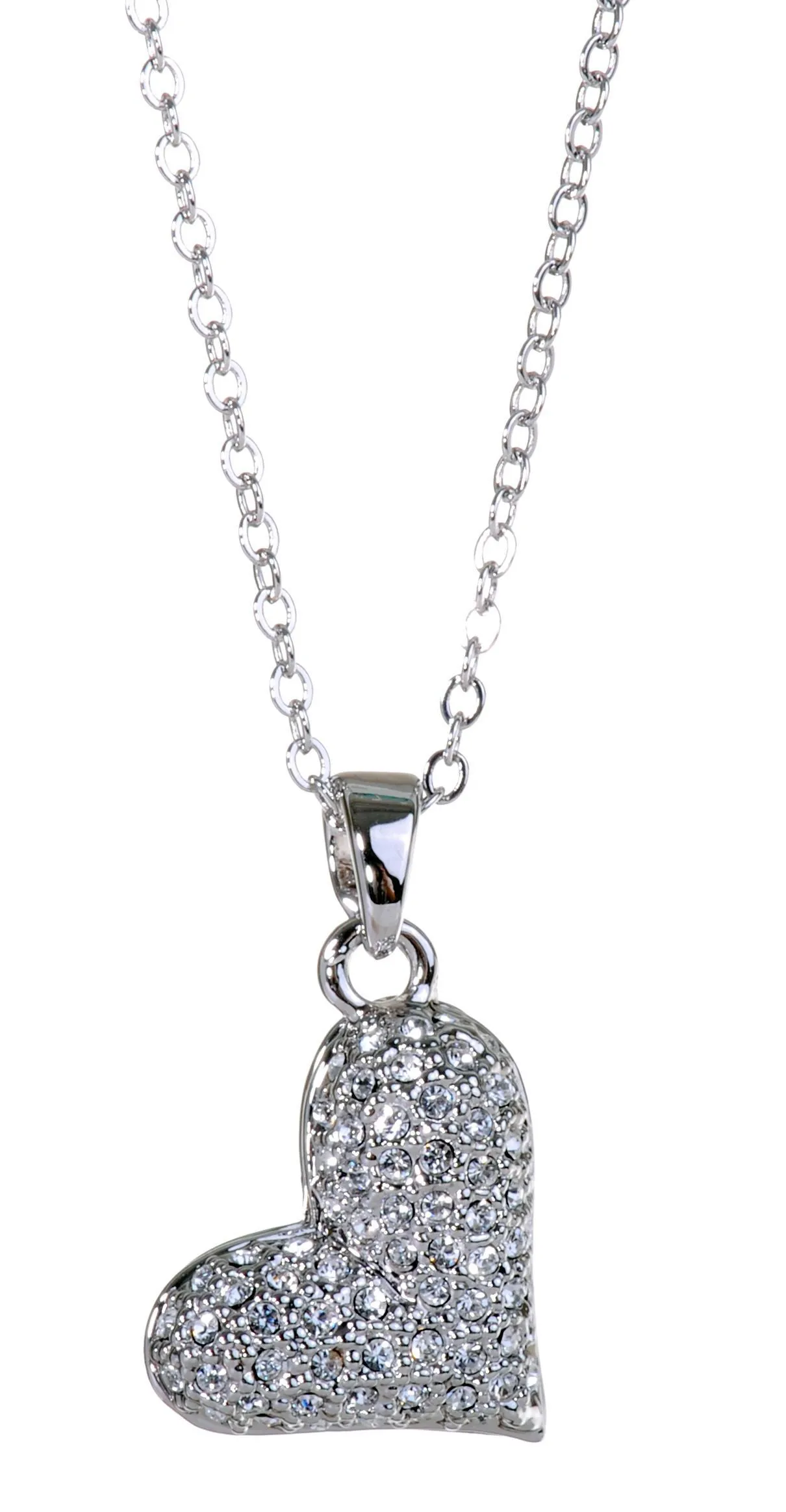 N7123 Rhodium Swarovski Heart Pendant Necklace Crystal