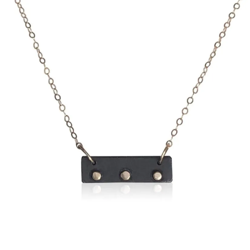 NBS1 - "Ducks in a Row" Sterling Silver Oxidized Bar Necklace w 14KT Gold