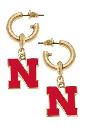 Nebraska Huskers Enamel Drop Hoop Earrings in Red