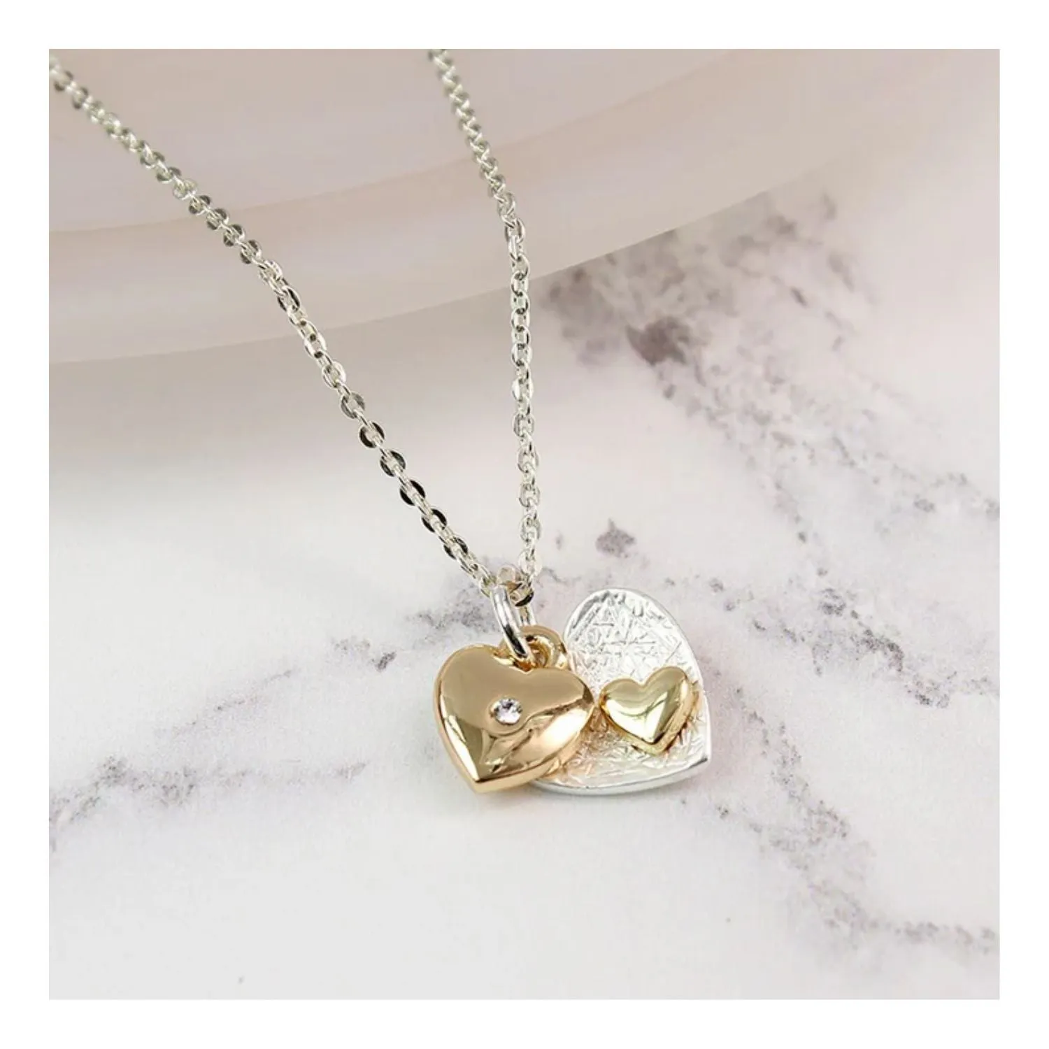 POM Double Heart In Heart Necklace (Silver/ Gold Plated)