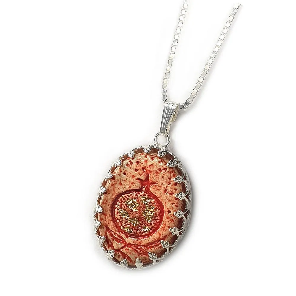 Pomegranate For Good Luck and blessing Handmade Ceramic Pendant