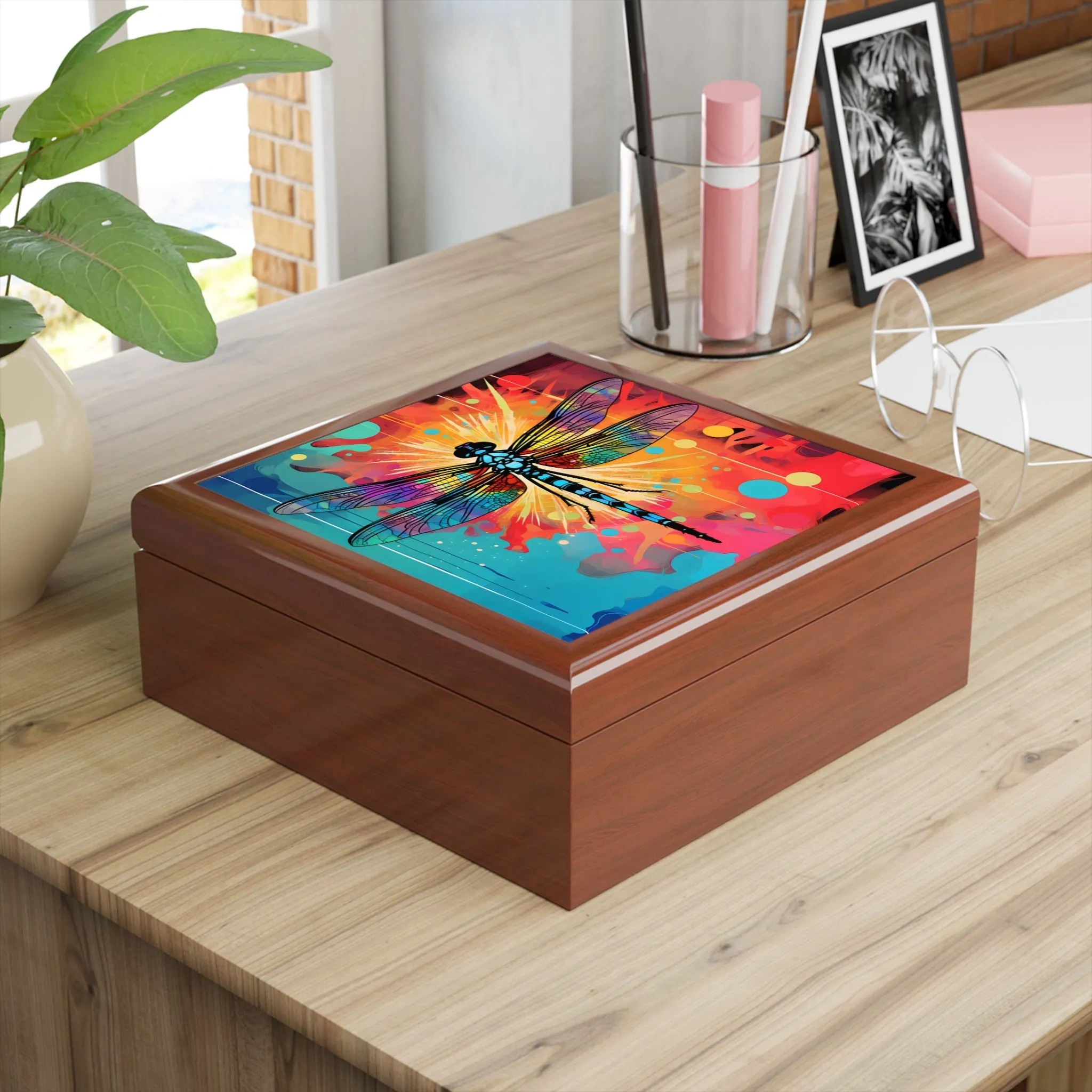 Pop Art Style Dragonfly Artwork Print Gift and Jewelry Box