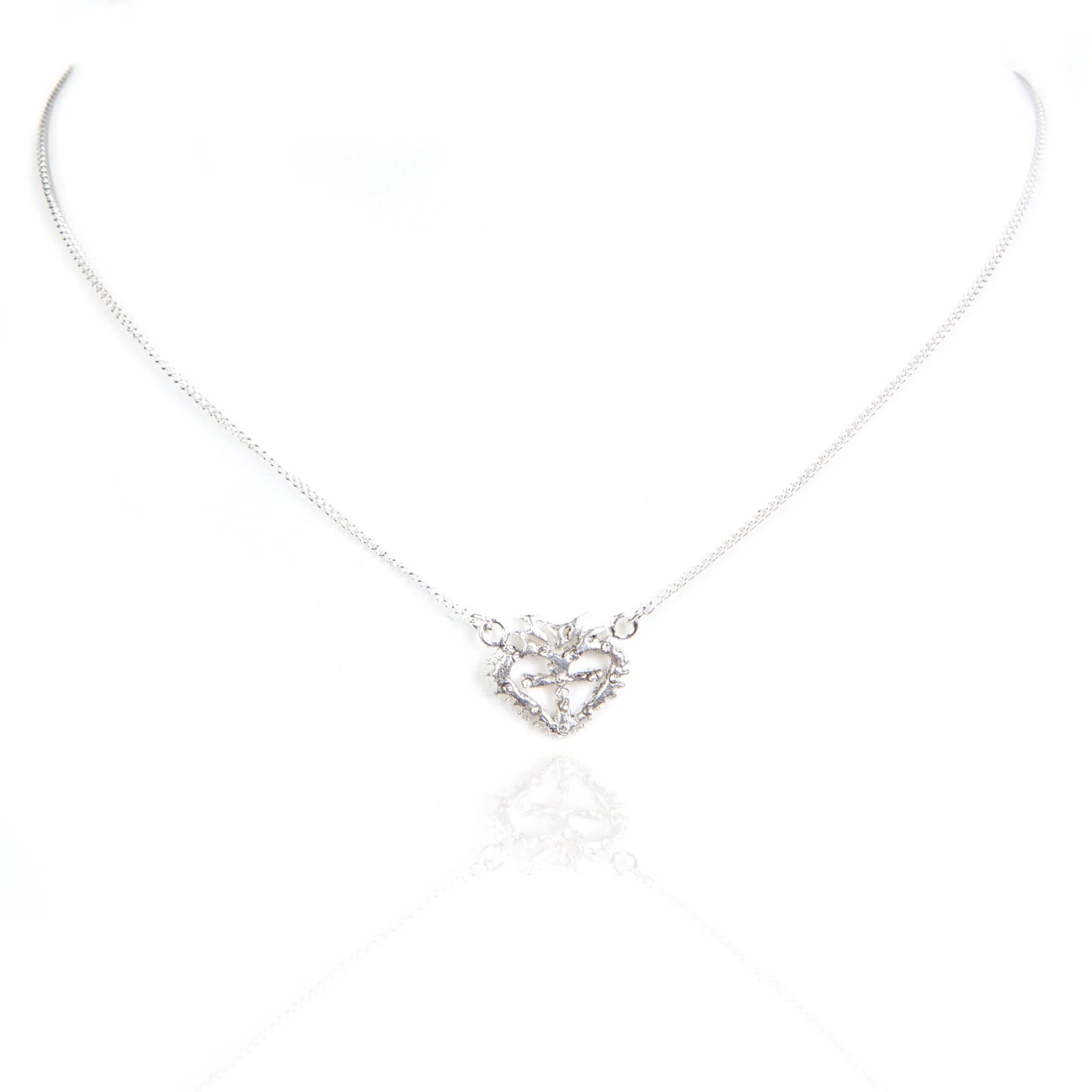 Queen of Hearts Petite Crystal Logo Necklace 14to 16 - Silver