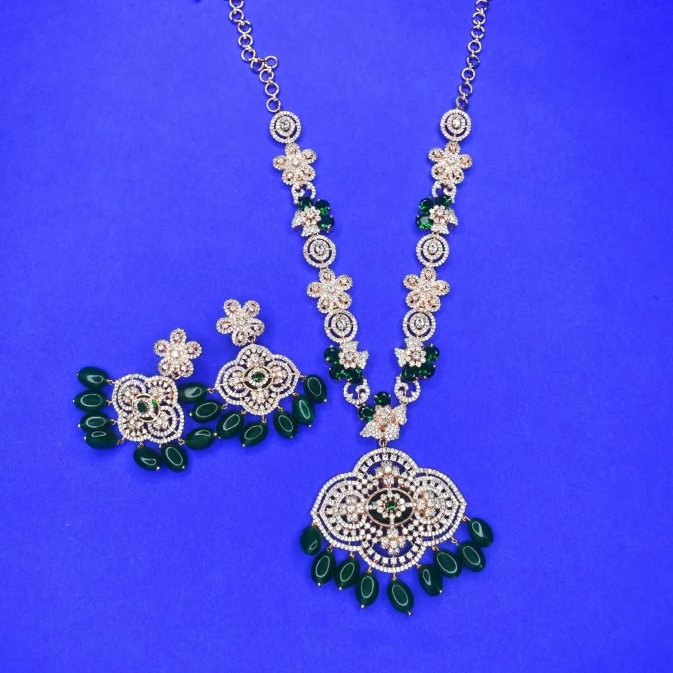 "Glamour Refined: Rose Gold-Plated American Diamonds Designer Necklace Set"