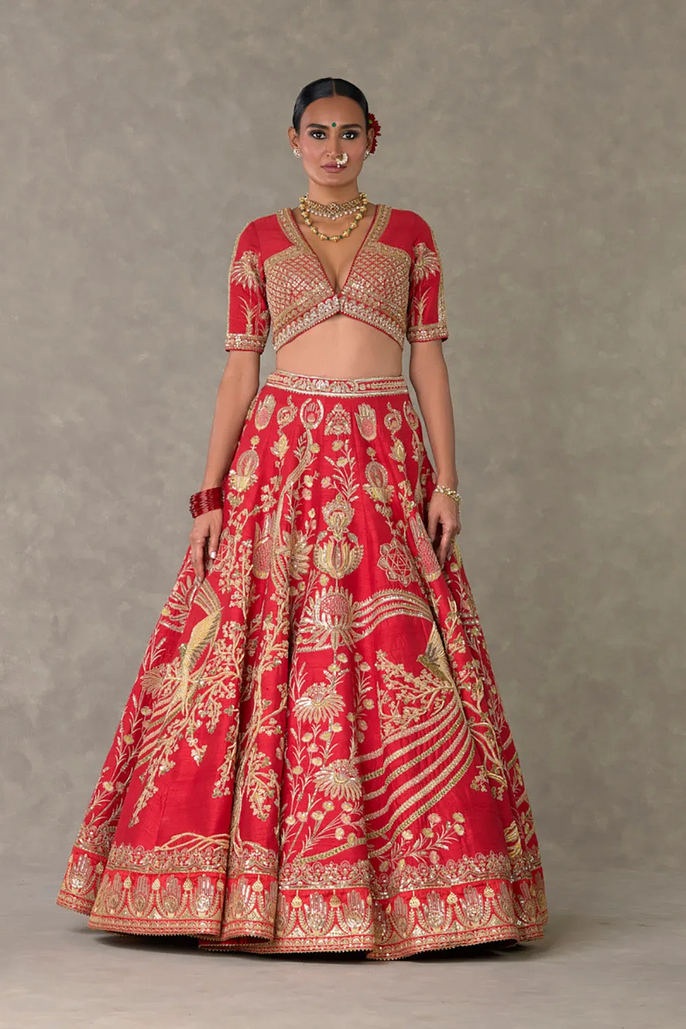 Red 'Bagh-E-Bahar' Lehenga Set