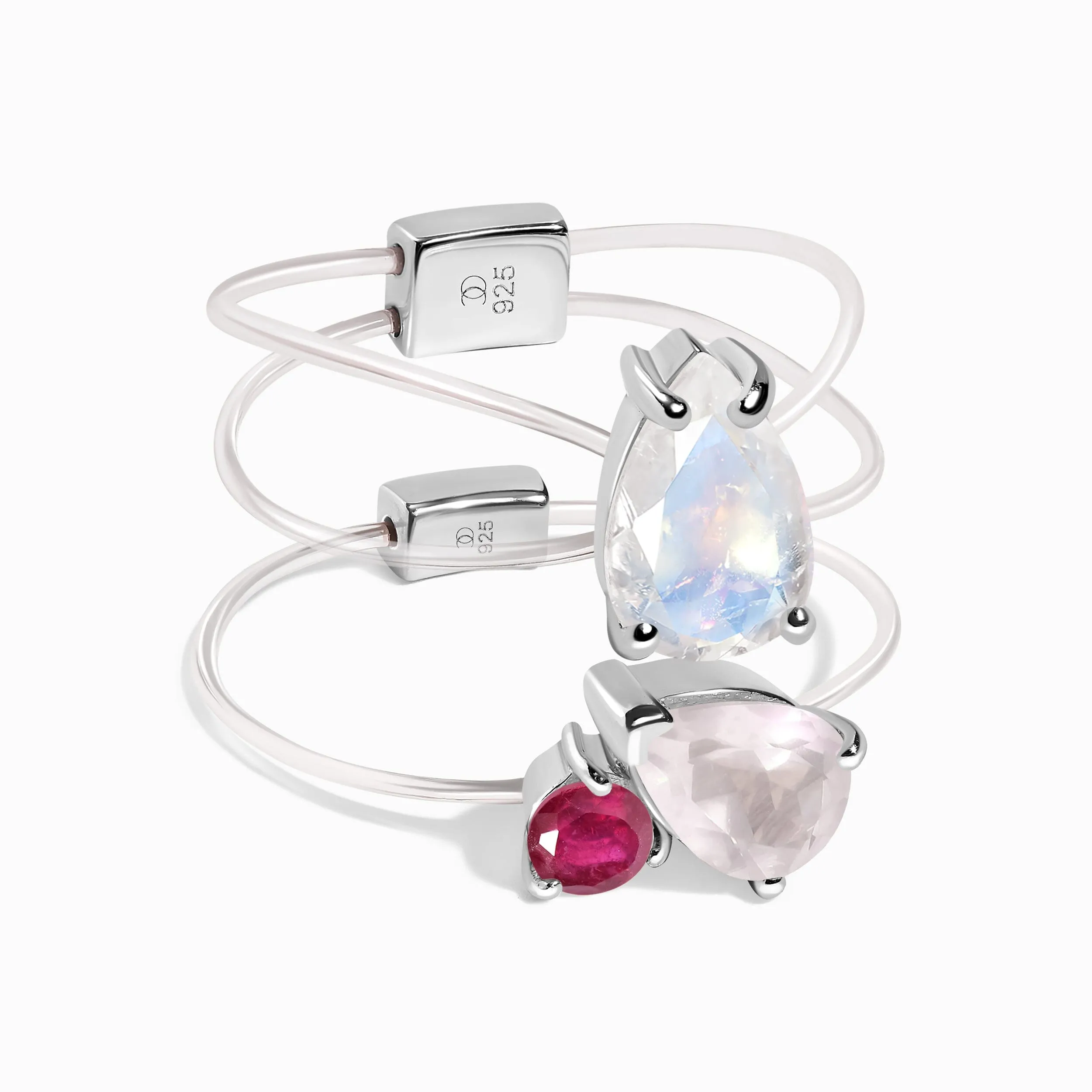 Rose Quartz Ruby Toi Et Moi & Moonstone Sway Floating Rings