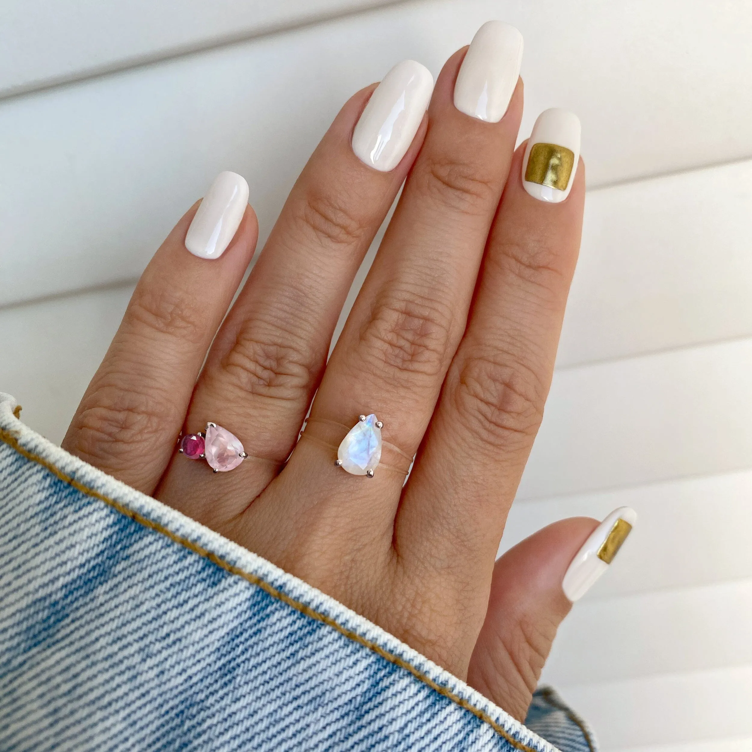 Rose Quartz Ruby Toi Et Moi & Moonstone Sway Floating Rings