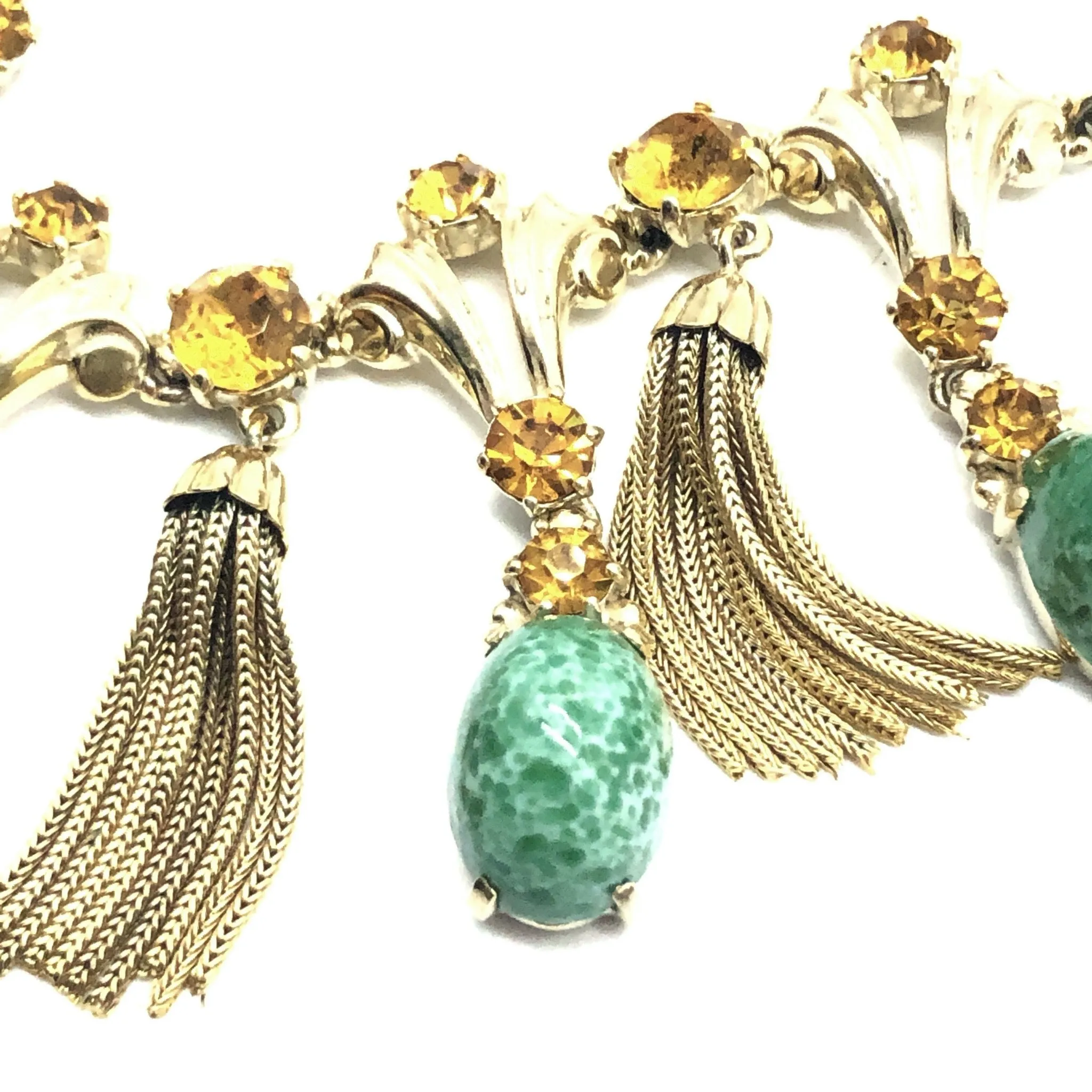 Schiaparelli Bib Necklace with Domed Cabs and Tassels