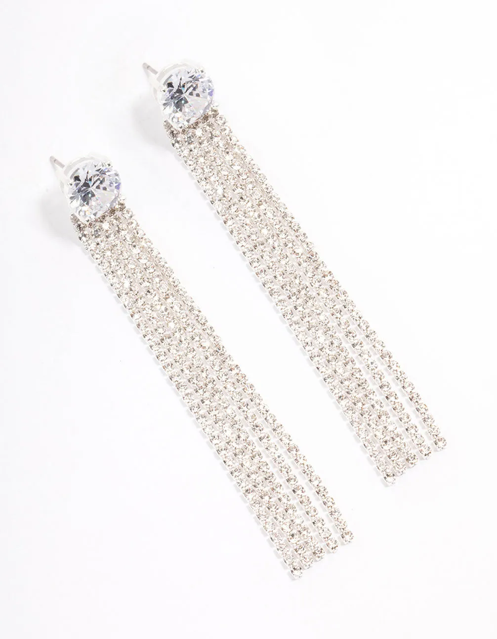 Silver Cubic Zirconia Round Cup Chain Drop Earrings