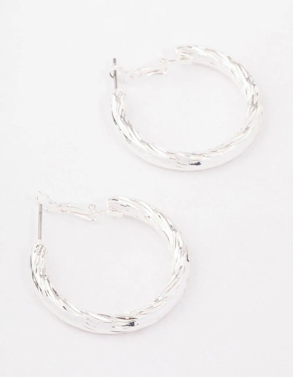 Silver Fine Line Textured Hoop Earrings