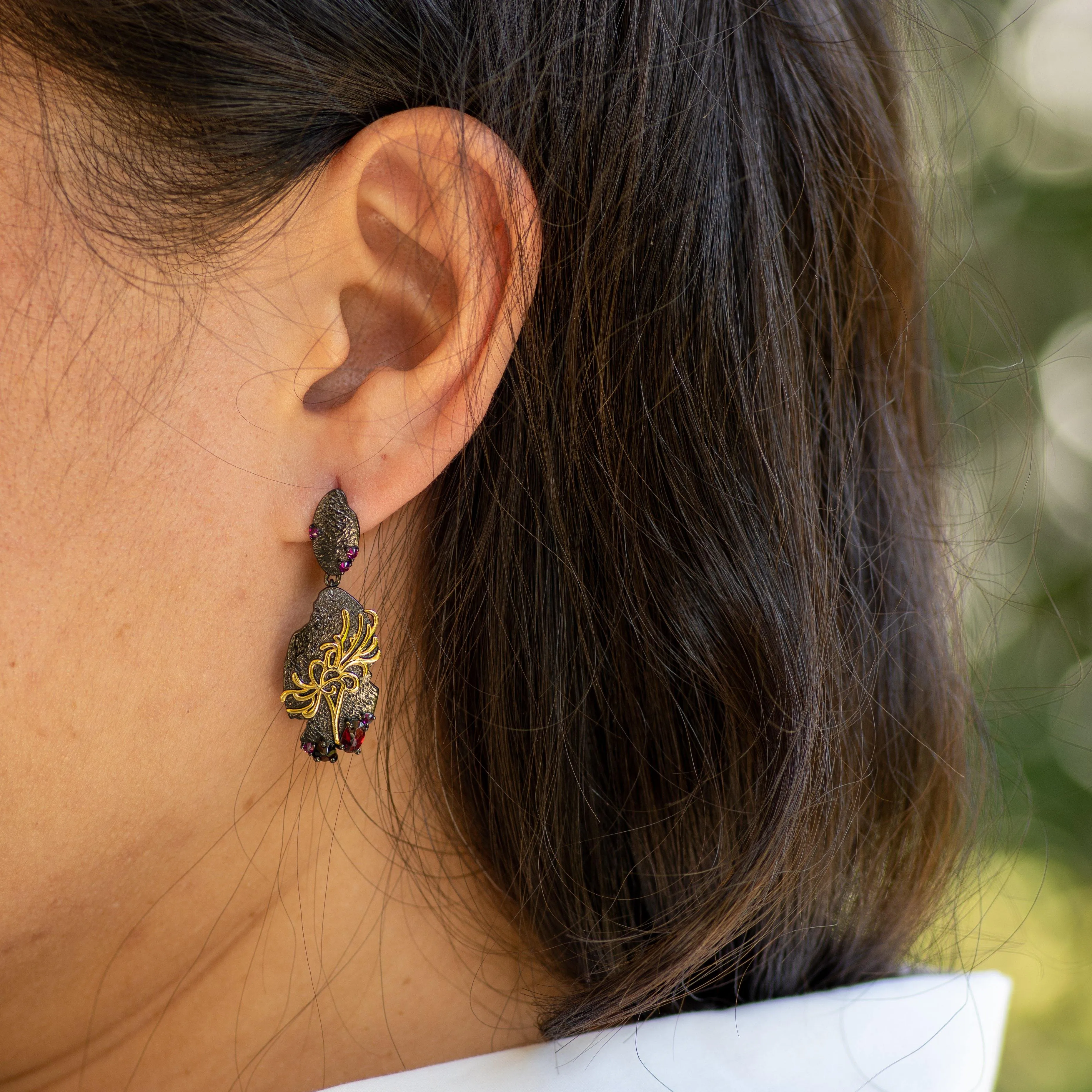 Silver Modern Rhodolite Earrings in Sterling Silver