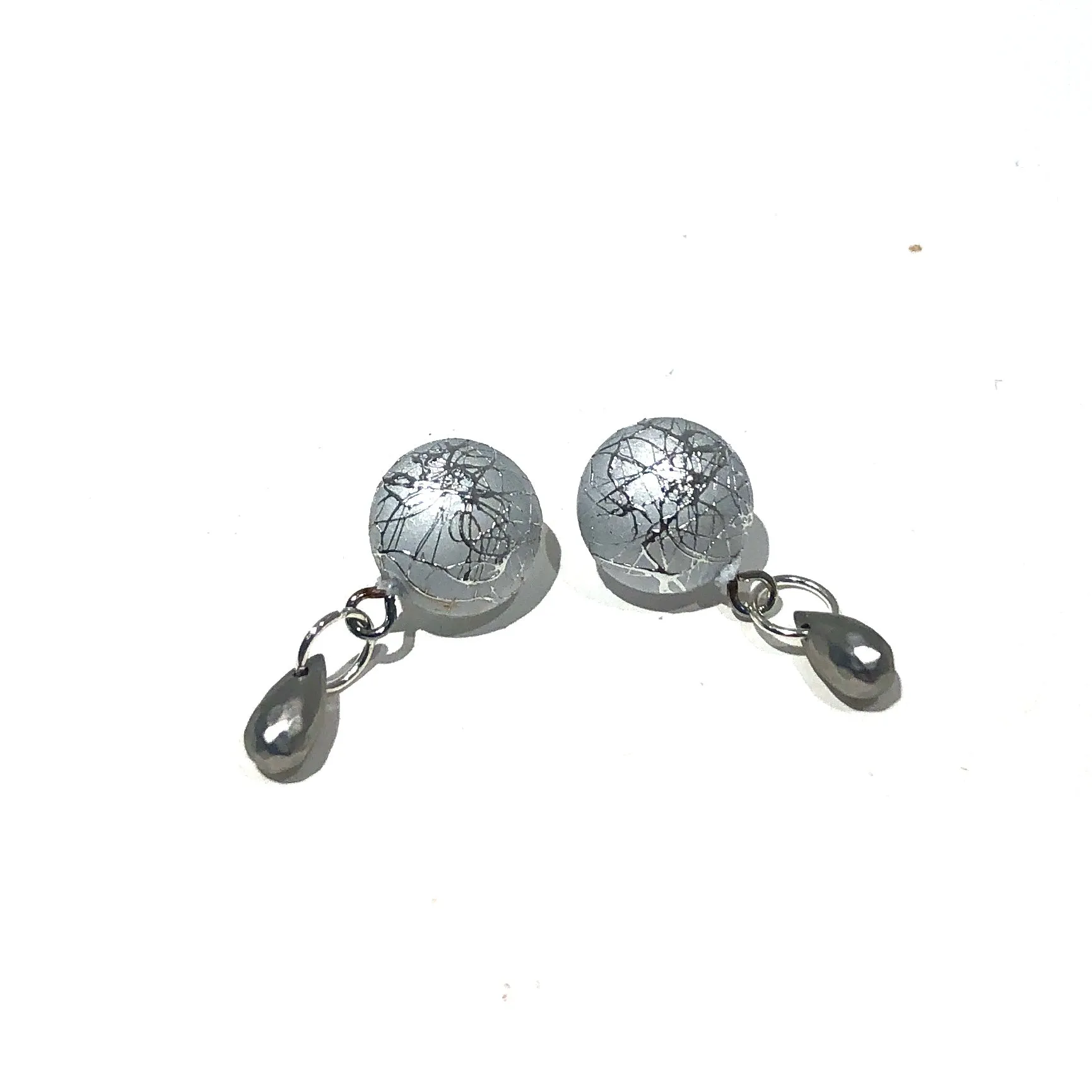 Silver Spattered Button Brio Earrings - Silver *