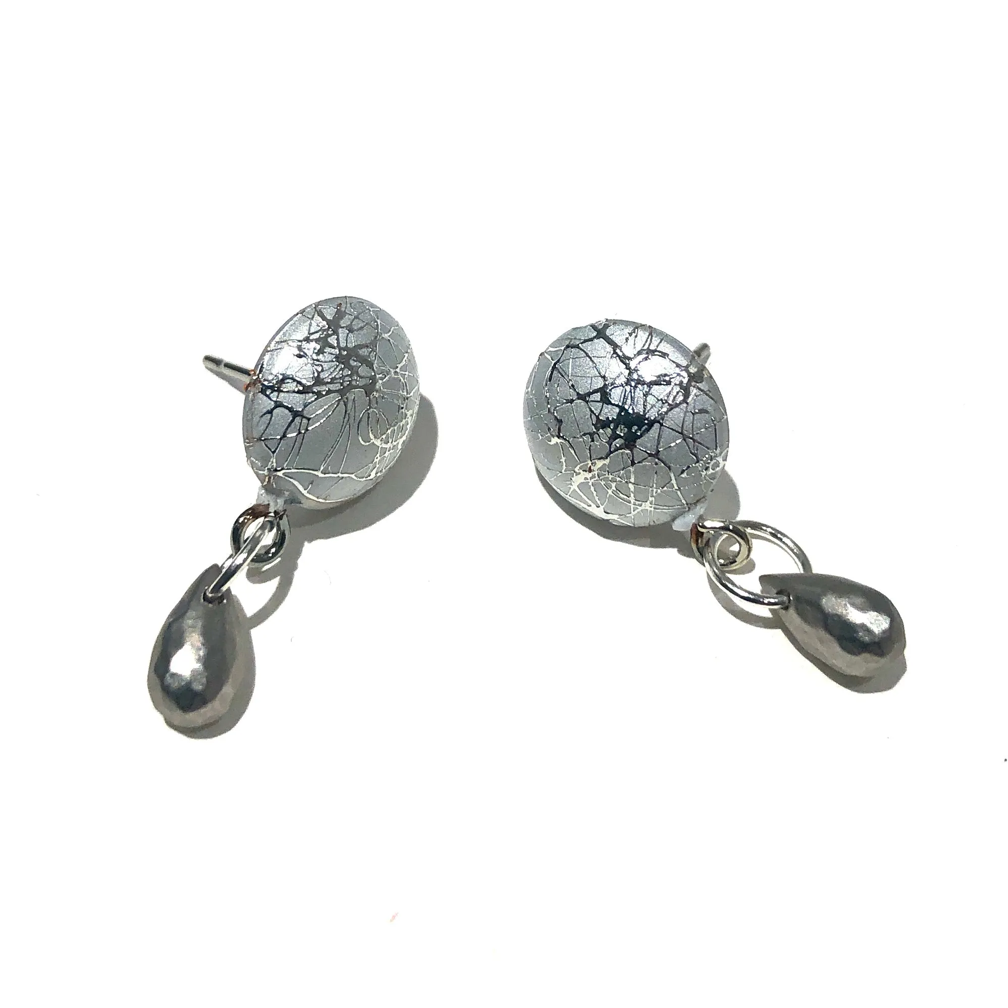 Silver Spattered Button Brio Earrings - Silver *