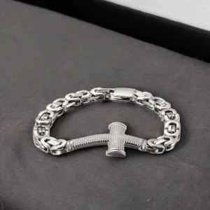 Silver Textured Cross Byzantine Chain Bracelet