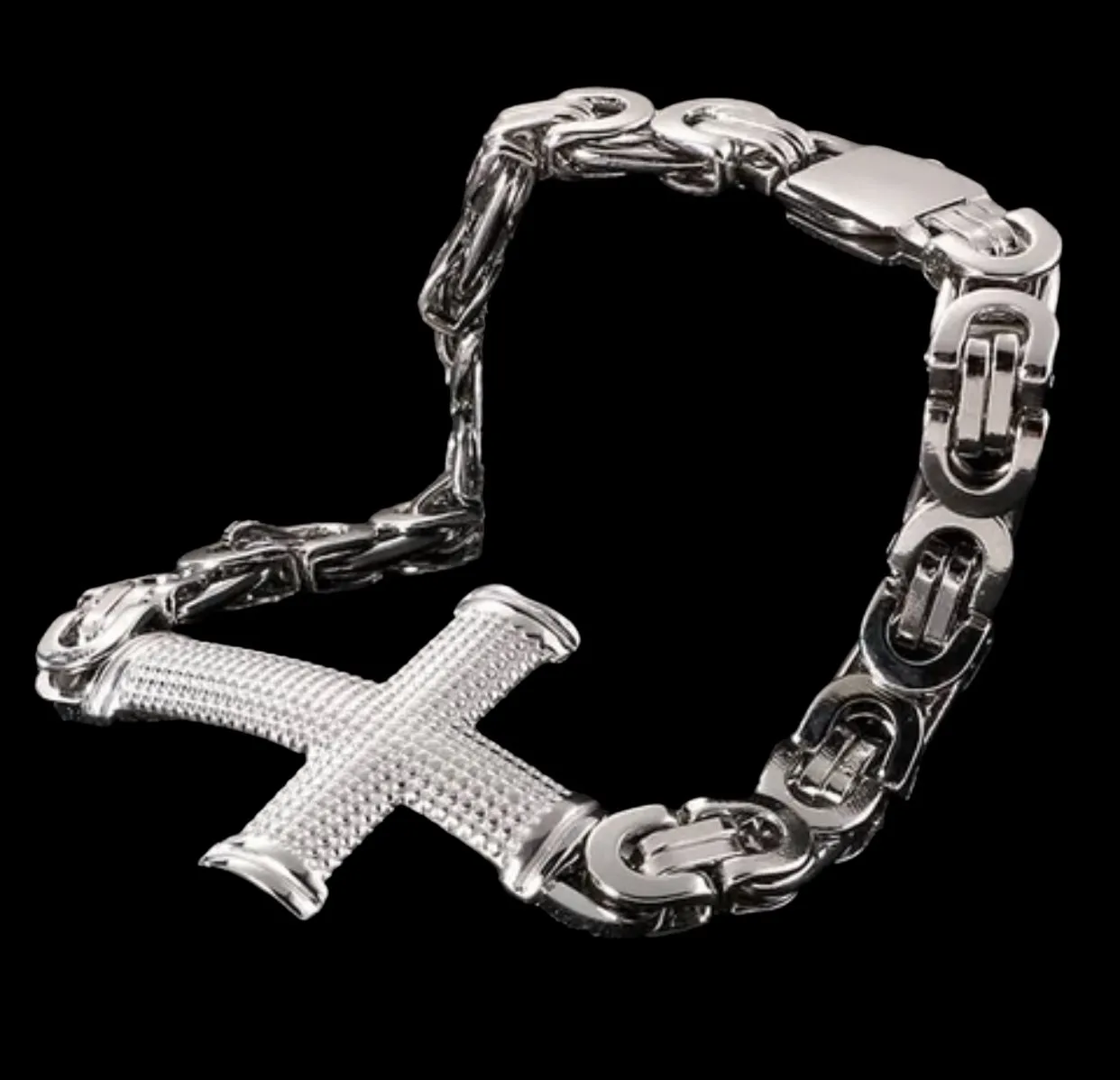 Silver Textured Cross Byzantine Chain Bracelet