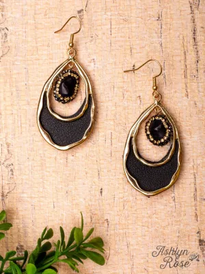 SOUTHERN CHARM BLACK ROCK BLACK LEATHER TEARDROP DANGLE EARRINGS