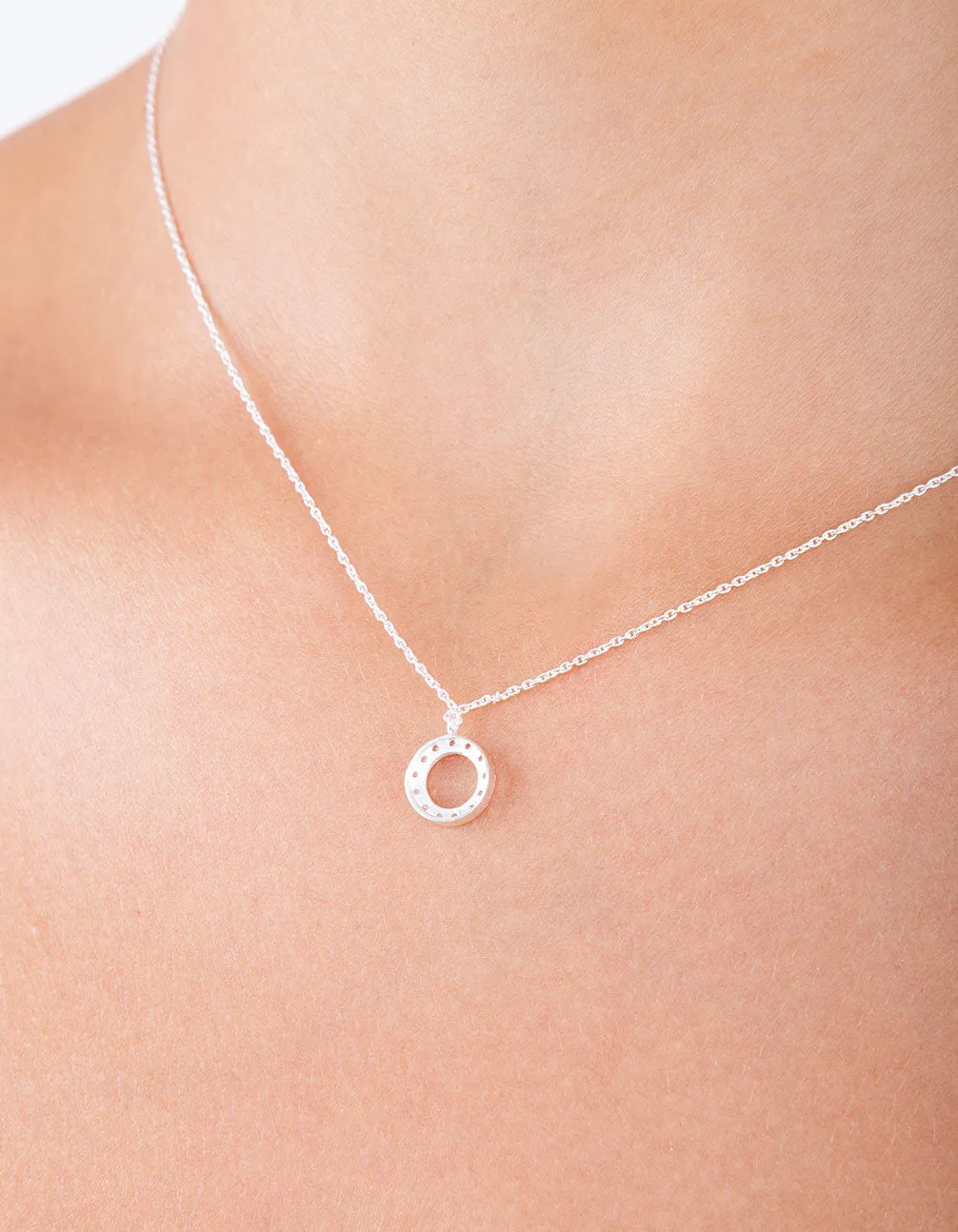 Sterling Silver Circle Diamante Pendant Necklace