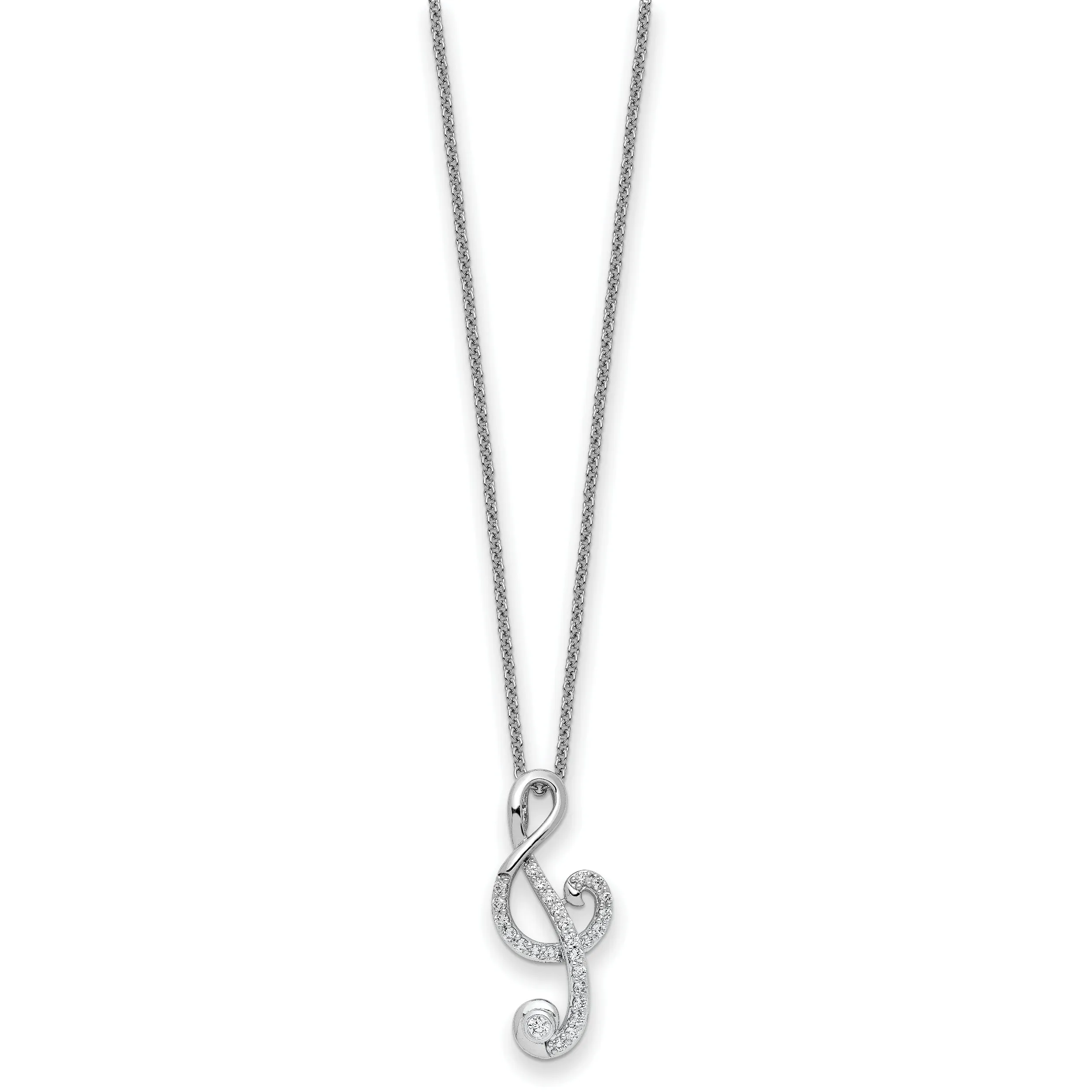 Sterling Silver CZ Music 18in Necklace