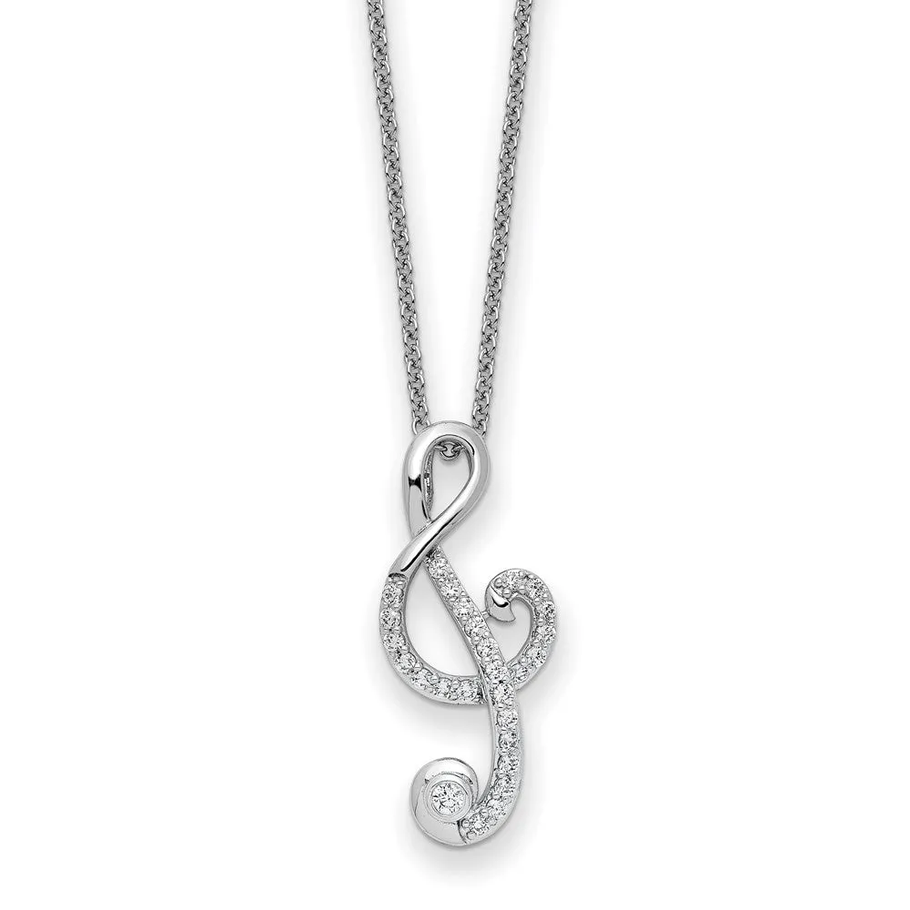 Sterling Silver CZ Music 18in Necklace