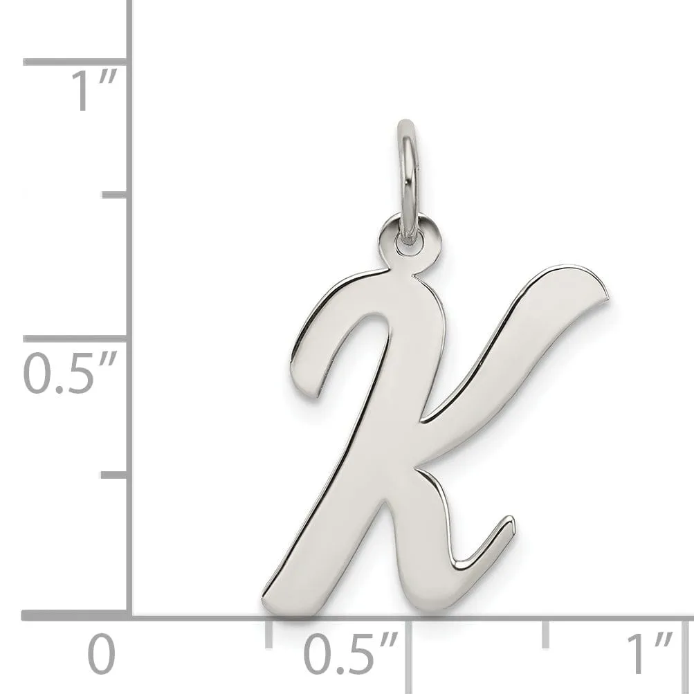 Sterling Silver Large Script Initial K Charm