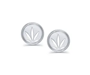 Sterling Silver Modern Leaf Cutout Disc Stud Earrings