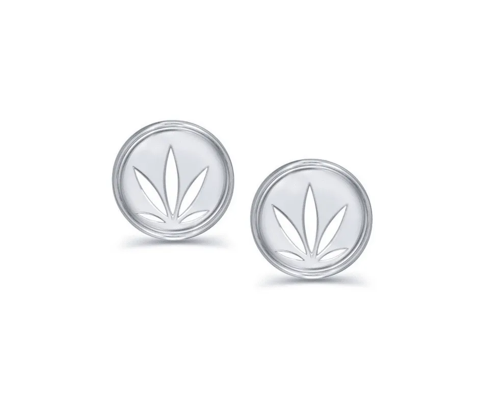 Sterling Silver Modern Leaf Cutout Disc Stud Earrings