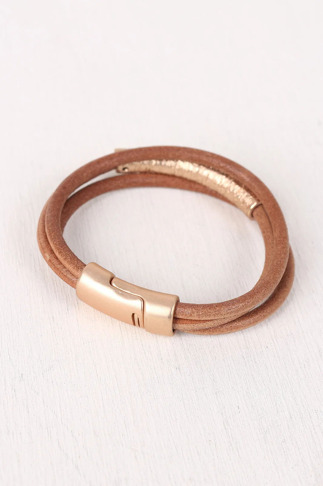 Three Banded Textured Curved Bar Bracelet