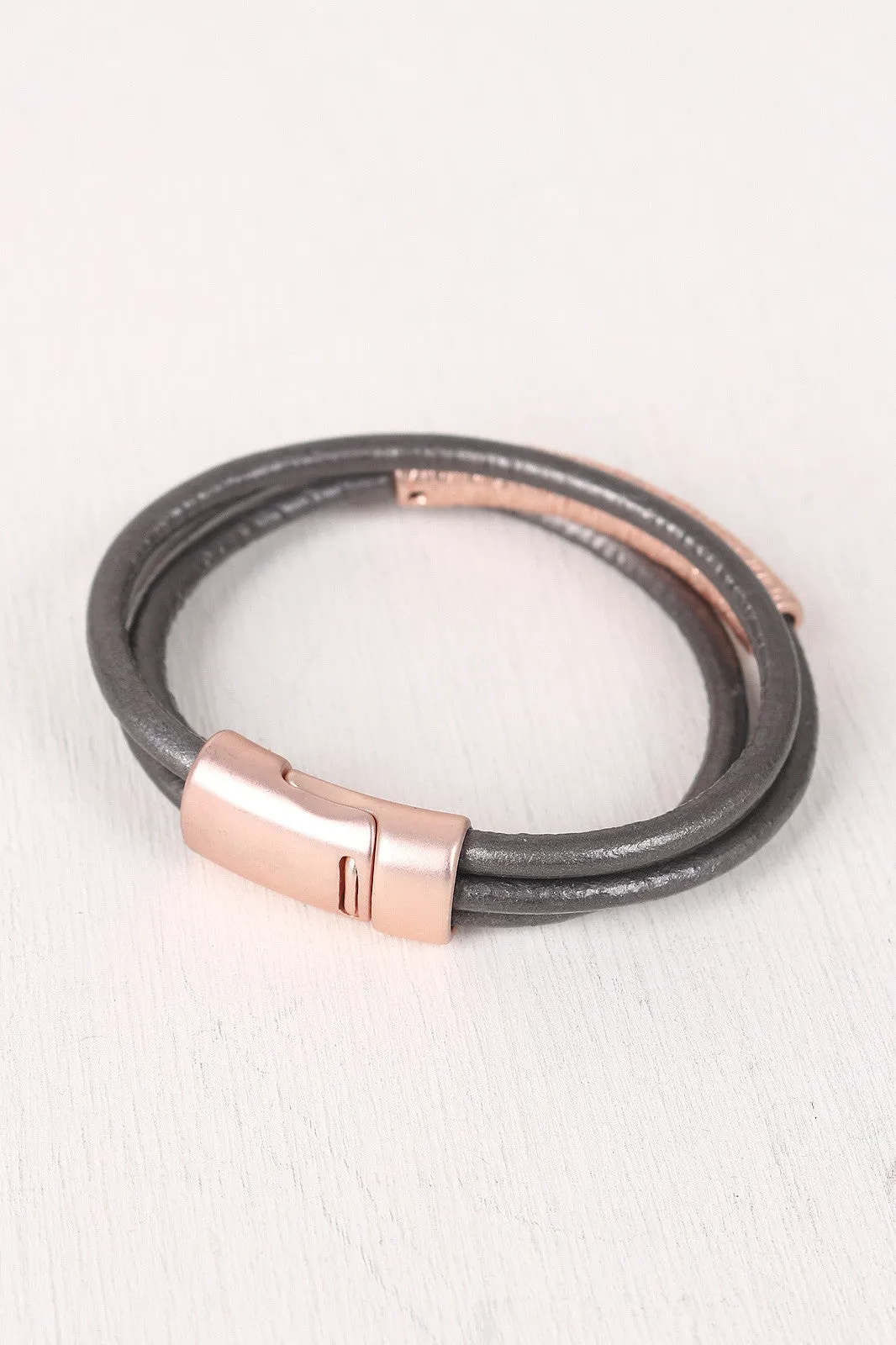 Three Banded Textured Curved Bar Bracelet