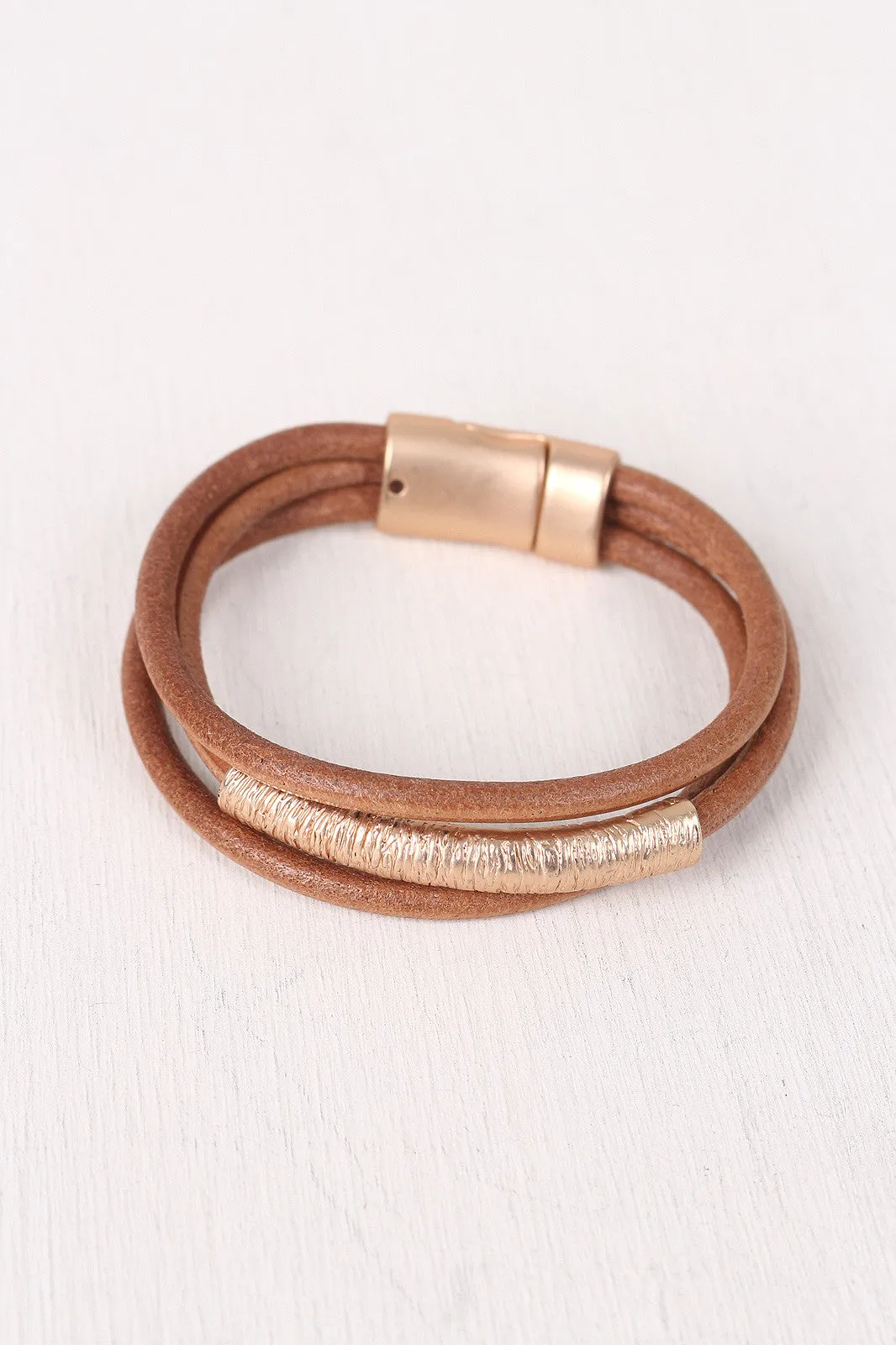 Three Banded Textured Curved Bar Bracelet